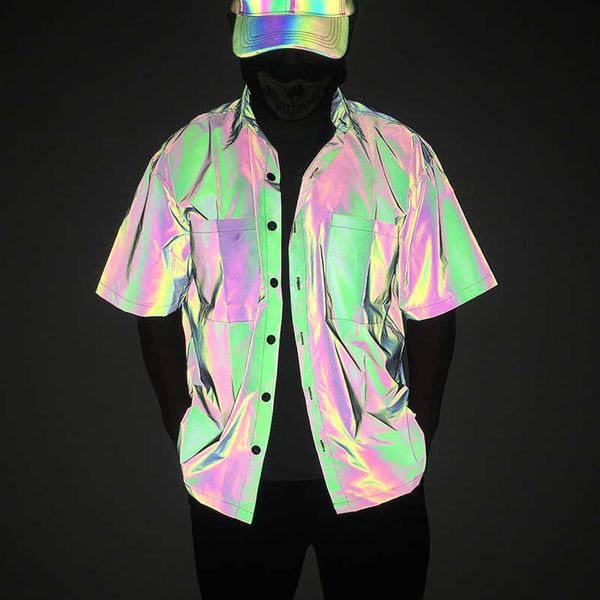 

fashion shirt colorful reflective short sleeve, White;black
