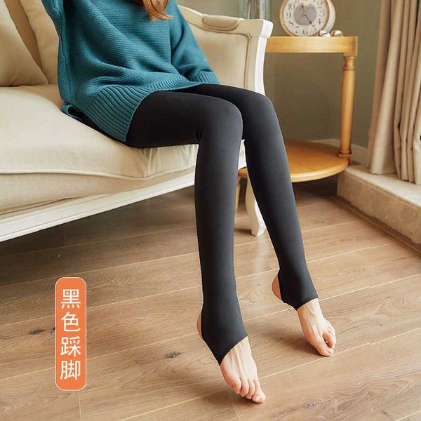 

women's leggings autumn winter fake translucent women high waist slim tight leggins elasticity plus velvet warm female, Black