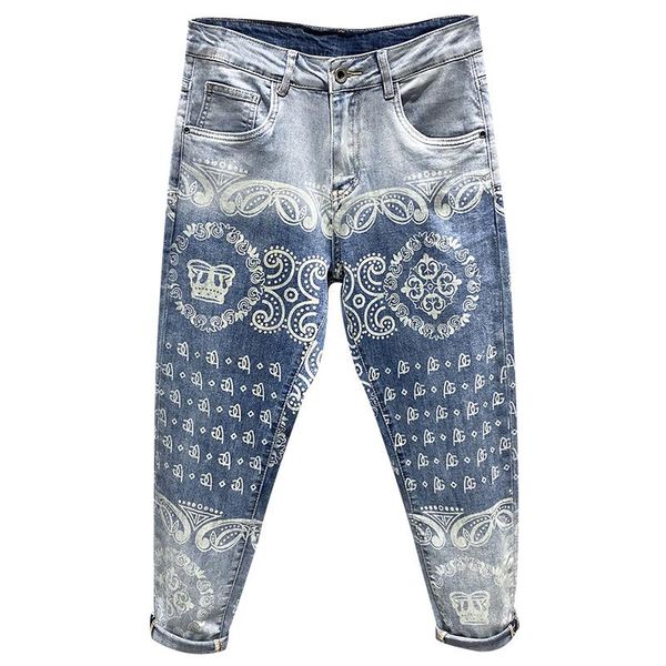

men's jeans men stretch capris pants 2021 harem trend patterns deinsger streetwear wide leg mens clothing cropped trousers, Blue