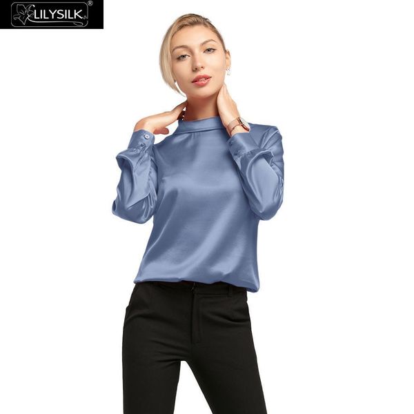 

lilysilk blouse shirt feminine elegant silk stand collar long sleeves 19mm women summer ladies 210225, White