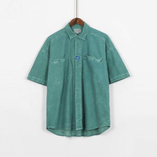 

2021 new 1:1 green corduroy e men women kanye west streetwear hip hop shirts qosq, White