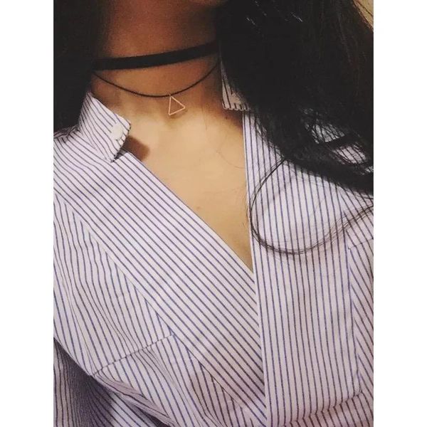 

pendant necklaces wholesale temperament influx women fashion double leather metal triangle necklace chain clavicle strap harajuku punk colla, Silver