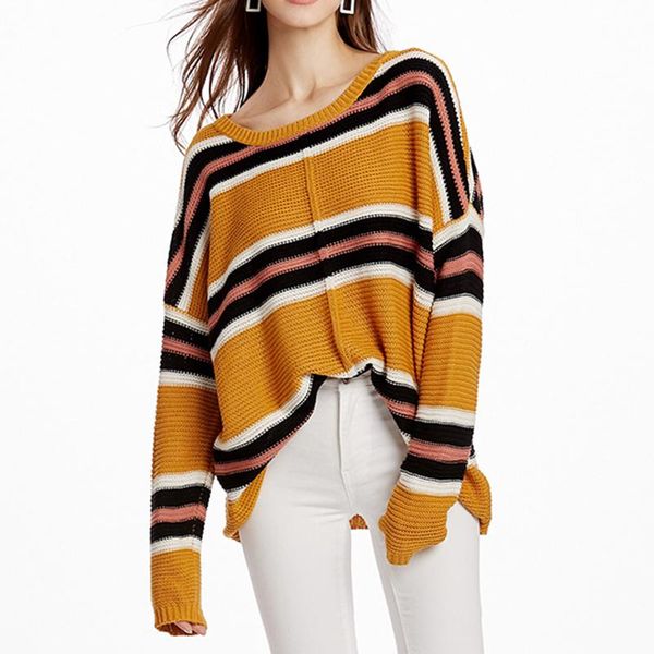 

women's sweaters liva girl autumn loose sweater ladies striped knit pullover, White;black