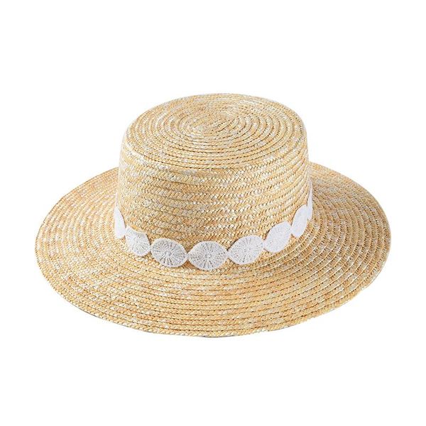 

wide brim hats boater straw hat made of wheat flat top, Blue;gray