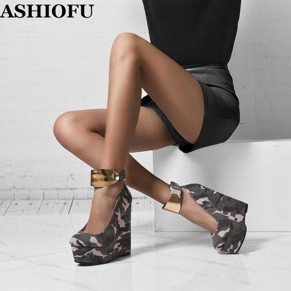 

dress shoes ashiofu real pos handmade women's wedge heels pumps camouflage leather party evening club fashion, Black