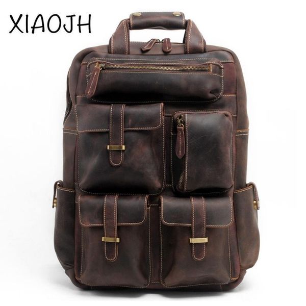 

backpack xiaojh crazy horse leather retro first layer cowhide men's women high-quality fitness school outdoor travel bag