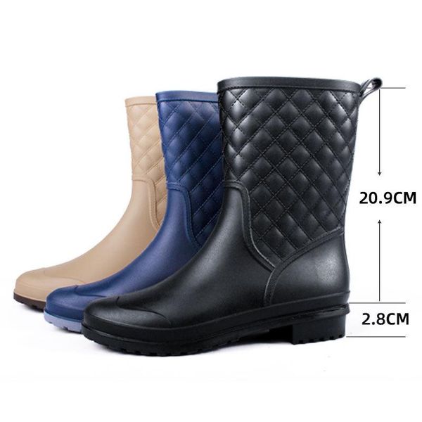 

boots rubber shoes plaid leisure women's fashion rain water middle tube 36-42, Black