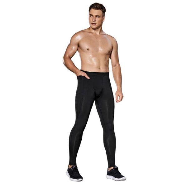 

running pants men sports tight stretch quick-drying basketball training outdoor legging fitness body shapping long, Black;blue