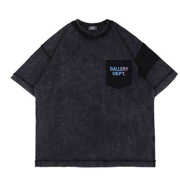 

dept dela galerie t-shirt 1:1 hip-hop color short-sleeved thicken plus velvet chest pocket t-shirt, White;black