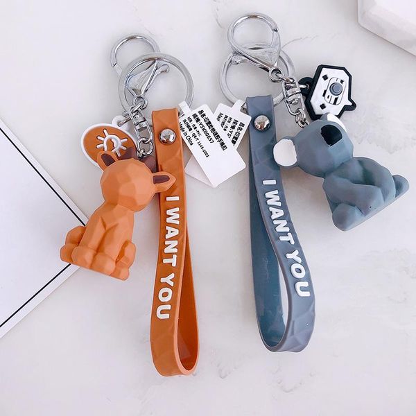 

New Fashion Student Resin Keychain Car Key Ring Dinosaur 1PC Bag Letters Animal Panda Cute, Silver
