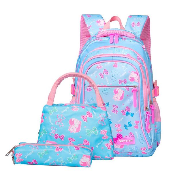 

school bags 3pcs/set bow print for teen girls primary waterproof nylon schoolbags kids princess backpack mochila escolar