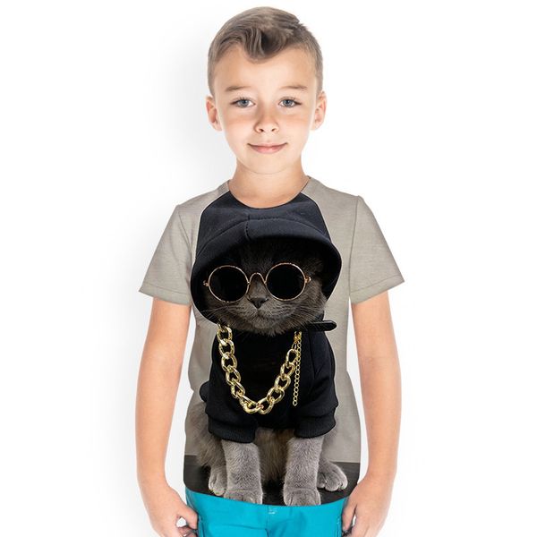 

cat cool design children 3d printed t-shirt animal print summer daily sweatshirt round neck short sleeve high quality, Blue