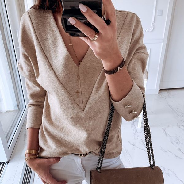 

2021 new women autumn sleeve t-shirt winter v neck white female t shirt tees r3aw