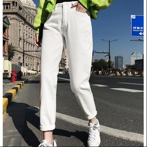 

plus size high waist boyfriend womens jean fashion blue black white denim harem pants casual trousers femme