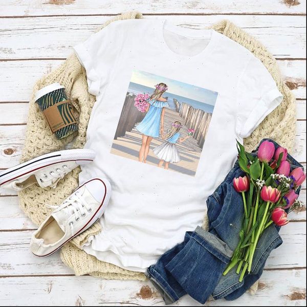 

women graphic cartoon mom mama flower girl love print shirt lady clothes t shirt womens clothing tee female t shirt, White