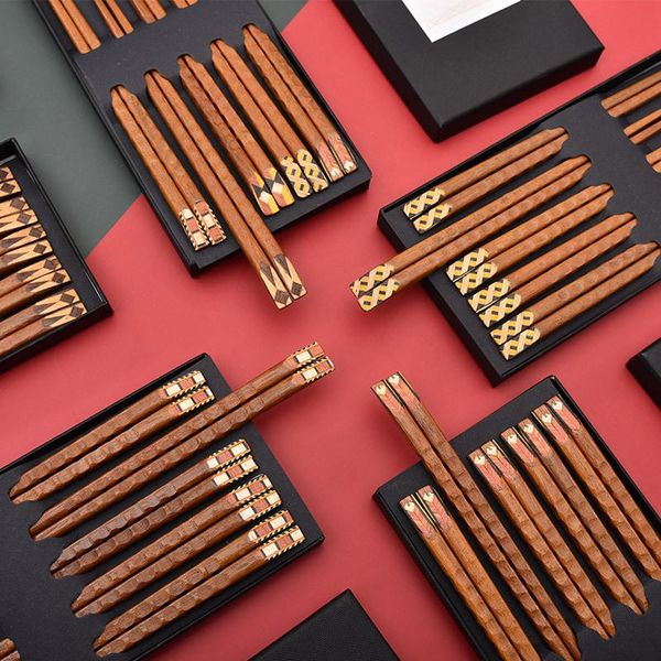 

chopsticks 5 pairs japanese korean reusable natural wood chinese set handmade gift pack hashi sushi sticks