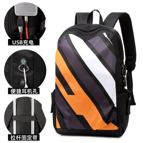 

backpack usb rechargeable portable casual fashion men's student bag striped color matching large capacity trend travel