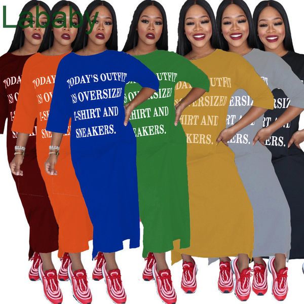 

designer woman dresses short sleeve letter print patchwork maxi dresses casual evening dresses clothes 2021, Black;gray