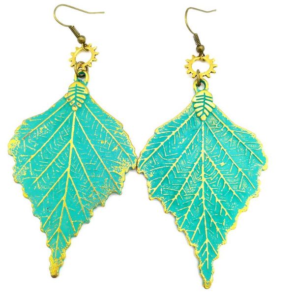 

dangle & chandelier three designs green ox leaf hollowed rose and feather women`s fashion earrings, Silver