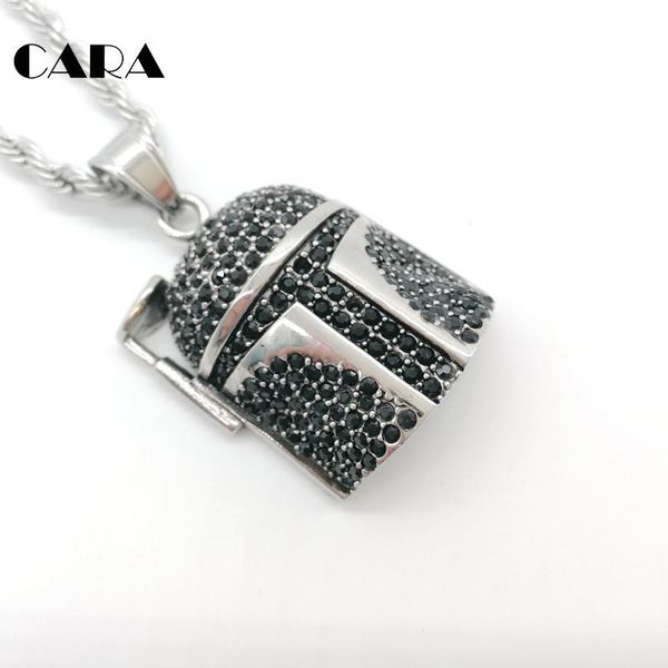 

pendant necklaces full stones golf helmet charm necklace mens 316l stainless steel silver color fashion cara0538