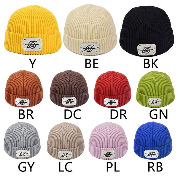 

beanies ribbed knit warm beanie hat japanese anime metal plate cuffed skull cap