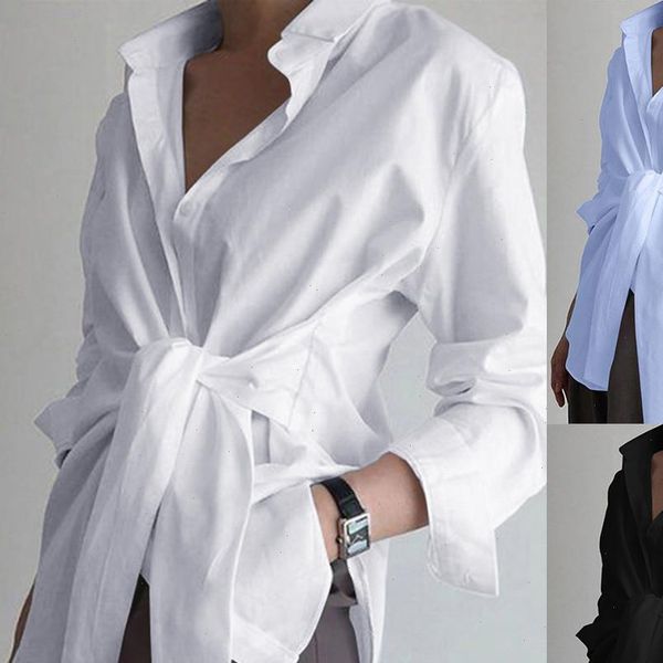 

women casual solid blouse long sleeve loose shirt tee blusas mulher elegantes blouses woman 2021 camisa s, White