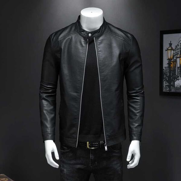 

men's fur & faux leisure coat motorcycle / men pu leather zipper jacket, Black