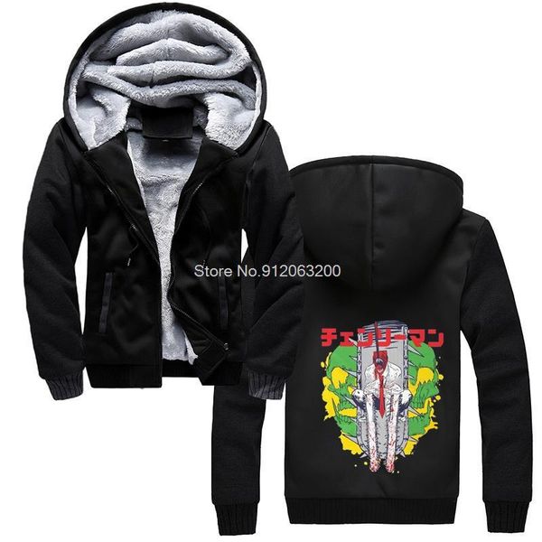 

men's hoodies & sweatshirts tvoe chainsaw man warrior denji print graphic hoodie anime men winter thicken hooded sweatshirt streetwear, Black