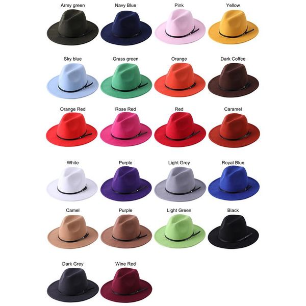 

citgeesolid wide hat autumn felt hat slim belt for men women, Yellow