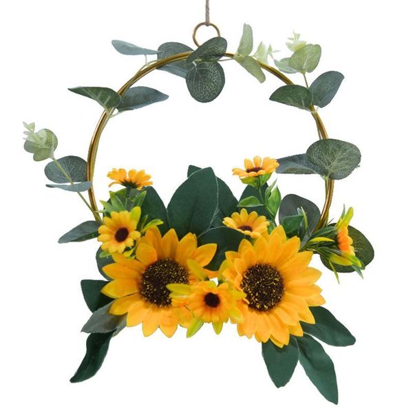 

1pc artificial sunflower garland iron art simulation sunflower wreath pendant