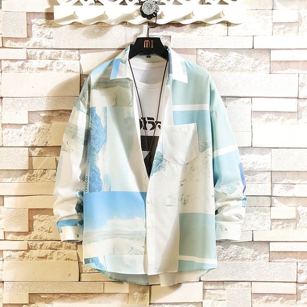 

2021 new men shirts long sleeve turn-down collar large size 5xl plaid beach shirt style vintage trendy loose students mens all-match 3jvd, White;black