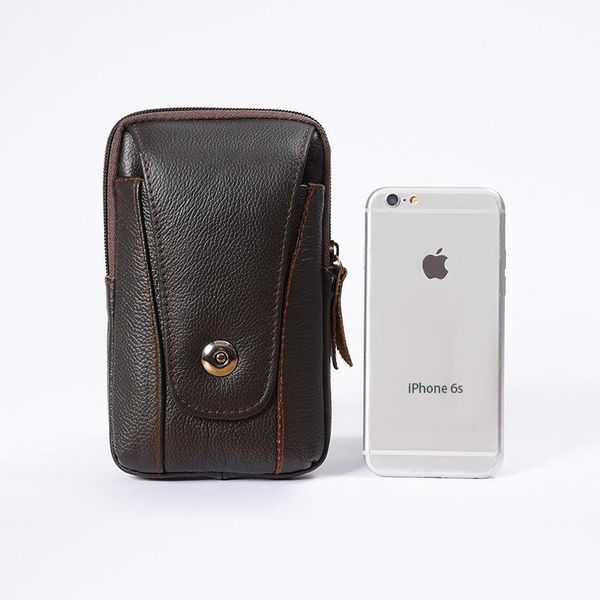 

waist bags men genuine leather fanny pack male bag belt pokcet mobile phone pockets vintage money coin purse qb513