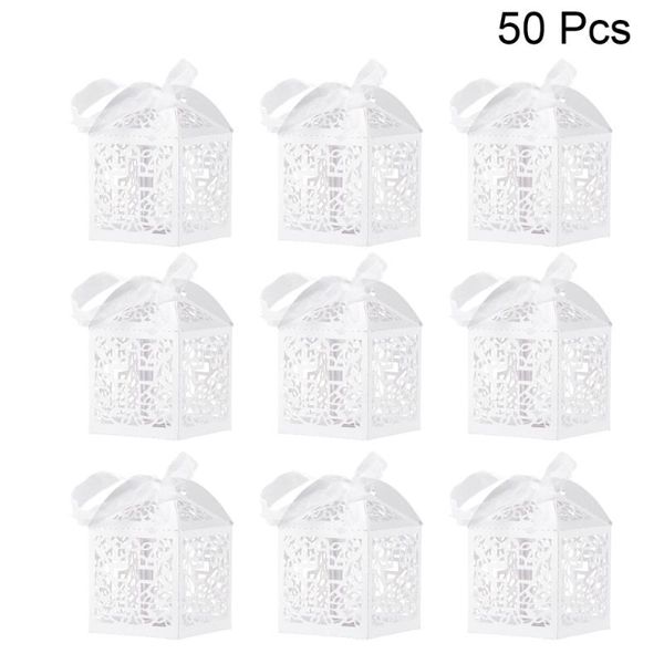 

gift wrap 50pcs hollow cross style wedding favor candy boxes with ribbons (white)