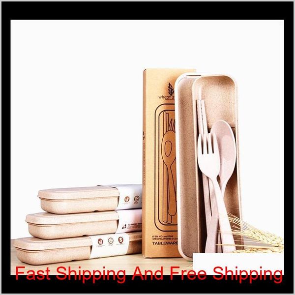 

3pcs/set new portable wheat straw spoon fork chopsticks set tableware eco-friendly 4 colors reusable wheat straw travel qylrrp bdebaby