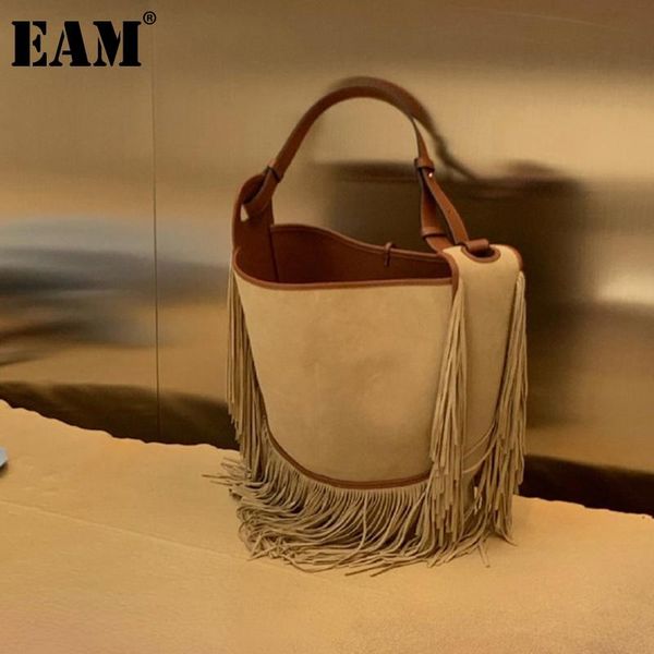 

evening bags [eam] women large capacity frosted tassel handbag bucket personality all-match crossbody shoulder bag fashion 2021 18a3296