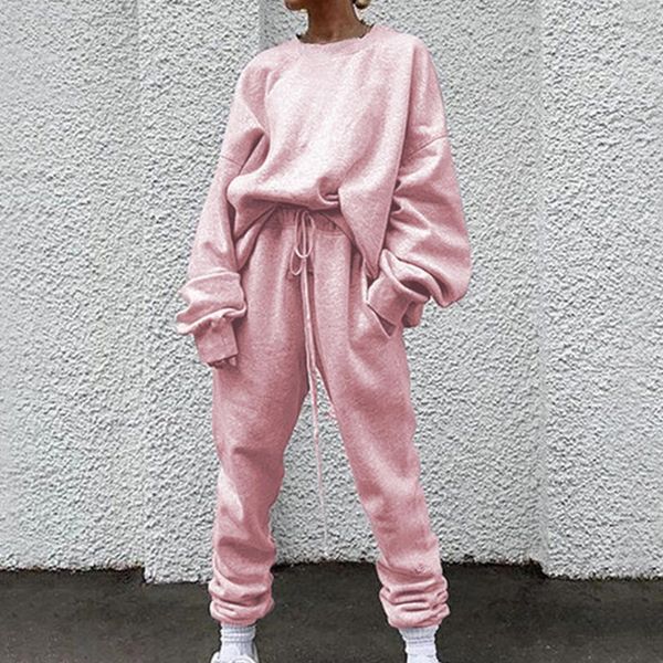 

2021 autumn tracksuit two piece set womens hoodies high waist jogger harem pants pink loose 2 pieces putfits for women, Gray