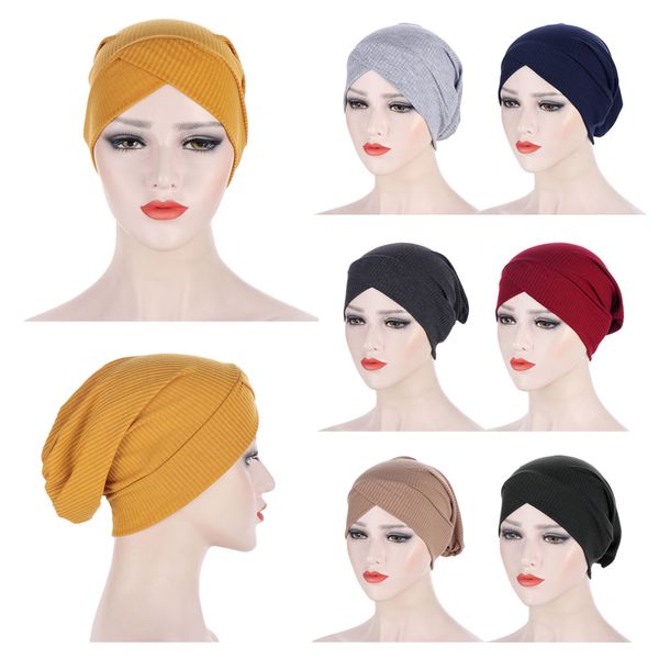 Yeni Elastik Pamuk Türban Şapka Katı Renk Kadınlar Başörtüsü Bonnet İç Hicaps Kap Müslüman Hijab Femme Wrap Head UndersCarf