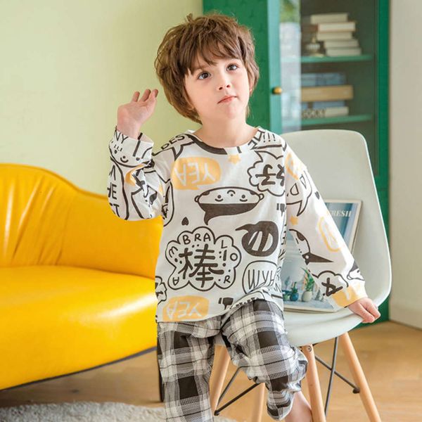 

children's pajamas boys' cotton long sleeve trousers in spring and summer, Blue;red