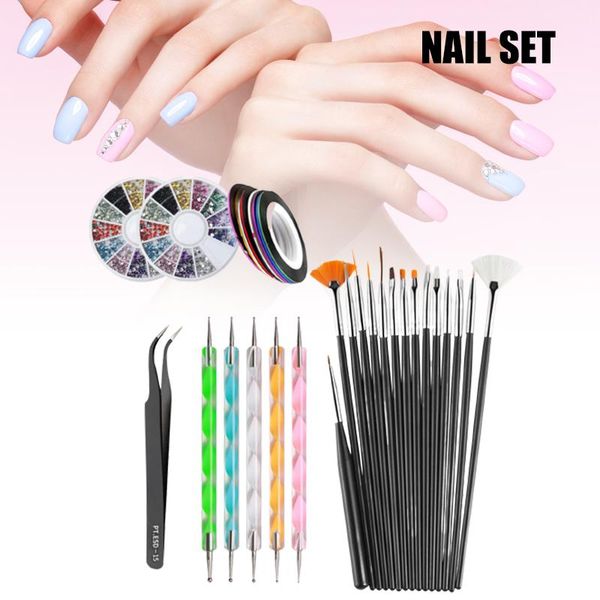 

nail art kits pen tweezers round diamond gold and silver line point tools portable safe fa