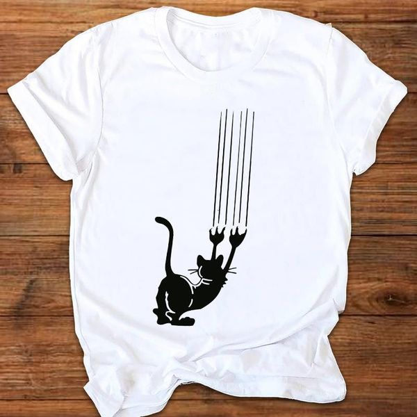 

women graphic cartoon cat funny pet casual fashion ladies printing print clothes lady tees female t shirt womens t-shirt, White