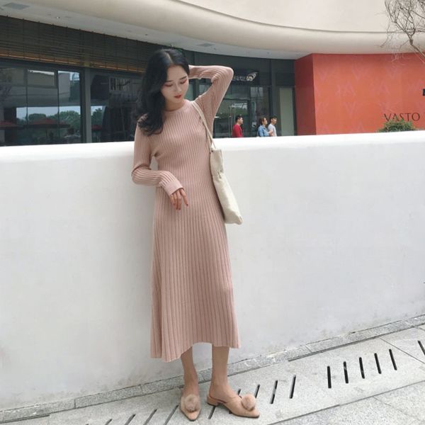 

new 2021 women autumn winter a-line sweater elegant knit slim midi female 68cm, Black;gray