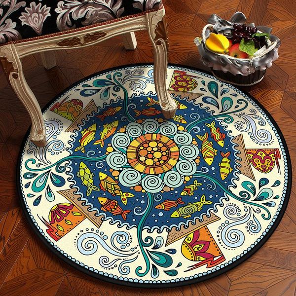 

bohemian retro mandala ethnic style living room bedroom hanging basket chair non-slip round mat children's play carpet
