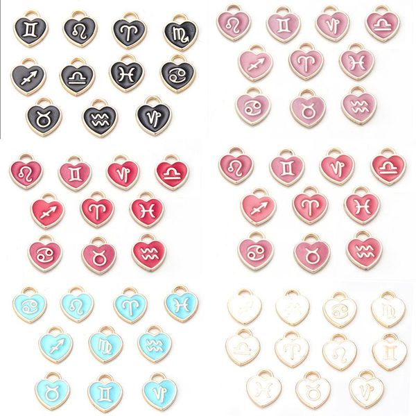 

charms alloy drop nectarine heart 12 constellation double-sided oil drops pendant, about 14mm in length and 11.5mm width, Bronze;silver