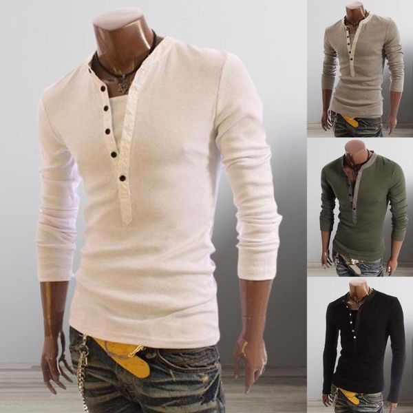 

men's t-shirts 2021 men tee shirt v-neck long sleeve tee& stylish slim buttons t-shirt autumn casual solid male clothing plus size m-3x, White;black