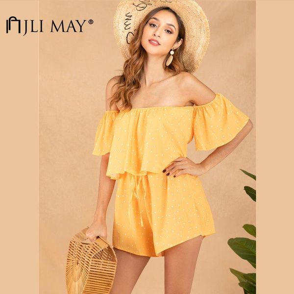 

women's jumpsuits & rompers jli may women playsuits casual summer polka dot slash neck backless ruffles lace up high waist loose playsu, Black;white