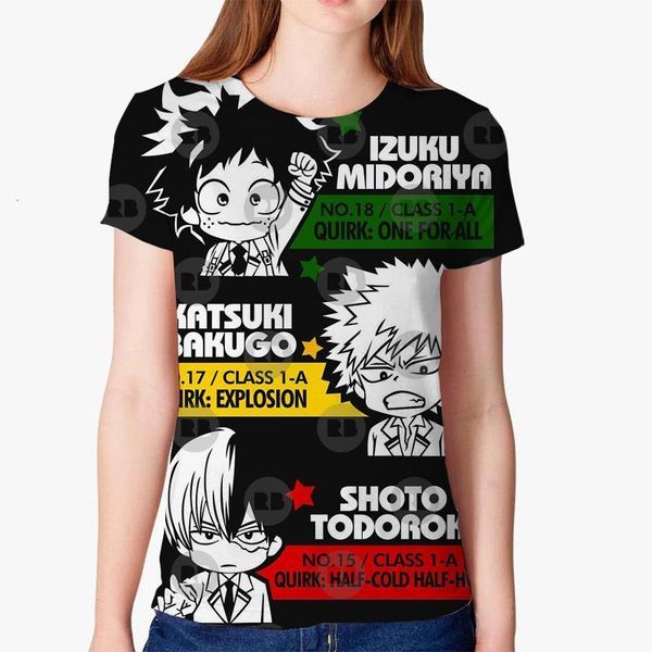 

my hero academia anime print fun summer harajuku 3d women t shirt short sleeve women t-shirt japan boku no hero cartoon tee, White
