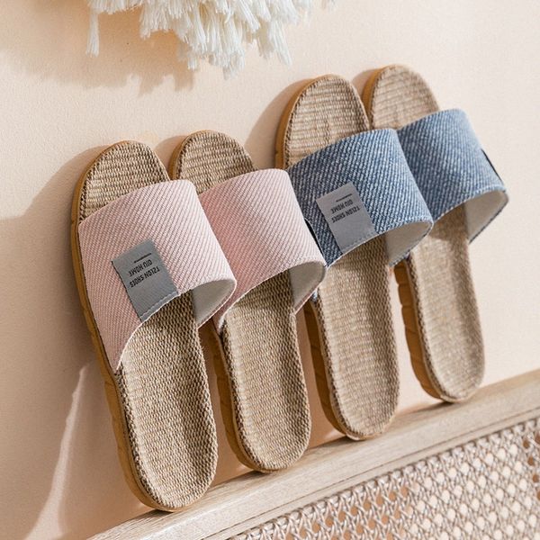 

tlzdn women men summer slippers soft flax indoor home flip flops open toe sandals ladies flat casual slides beach shoes d2sb#, Black