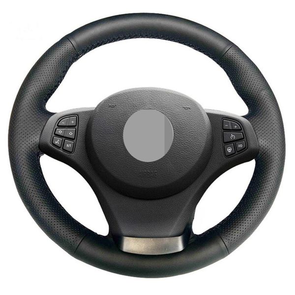 

diy hand-stitched black suede soft leather car steering wheel cover for bmw e53 x5 2004 2005 2006 e83 x3 2003-2010 2007 2008
