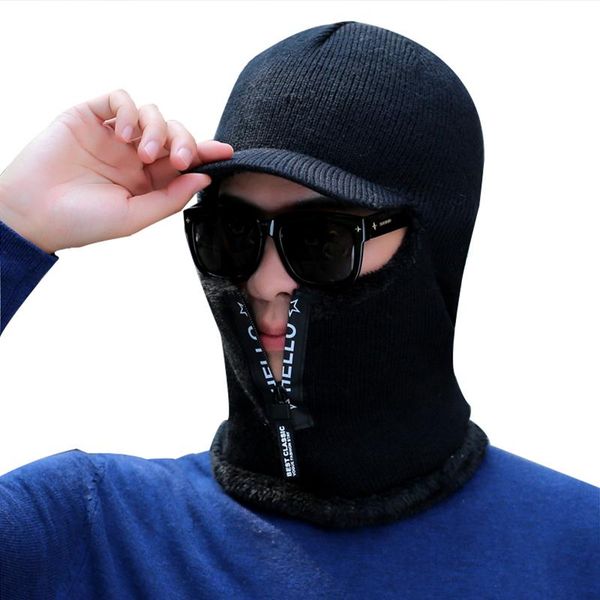 

beanies balaclava winter women men's skullies wool knitted cap ninja mask thermal plush pocket hat snow