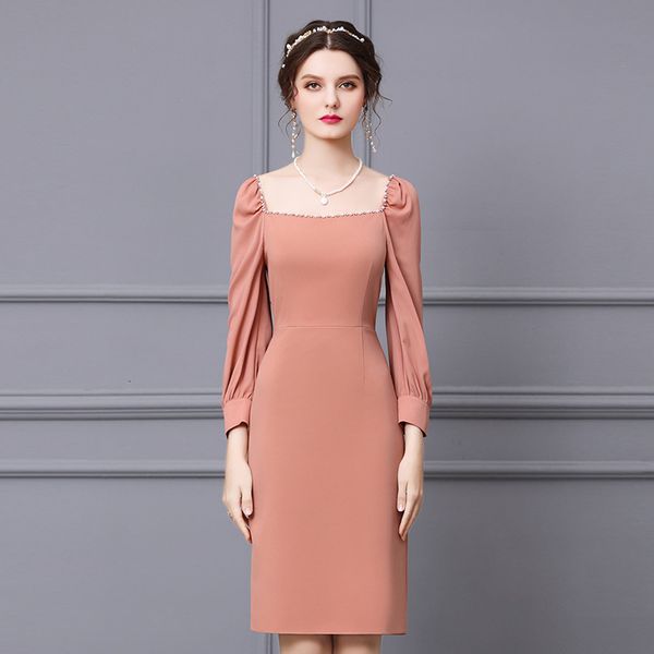

2021 new superior quality spring work long sleeve xxl summer office women's pin drill beaded party dress slim dresses tspo, Black;gray